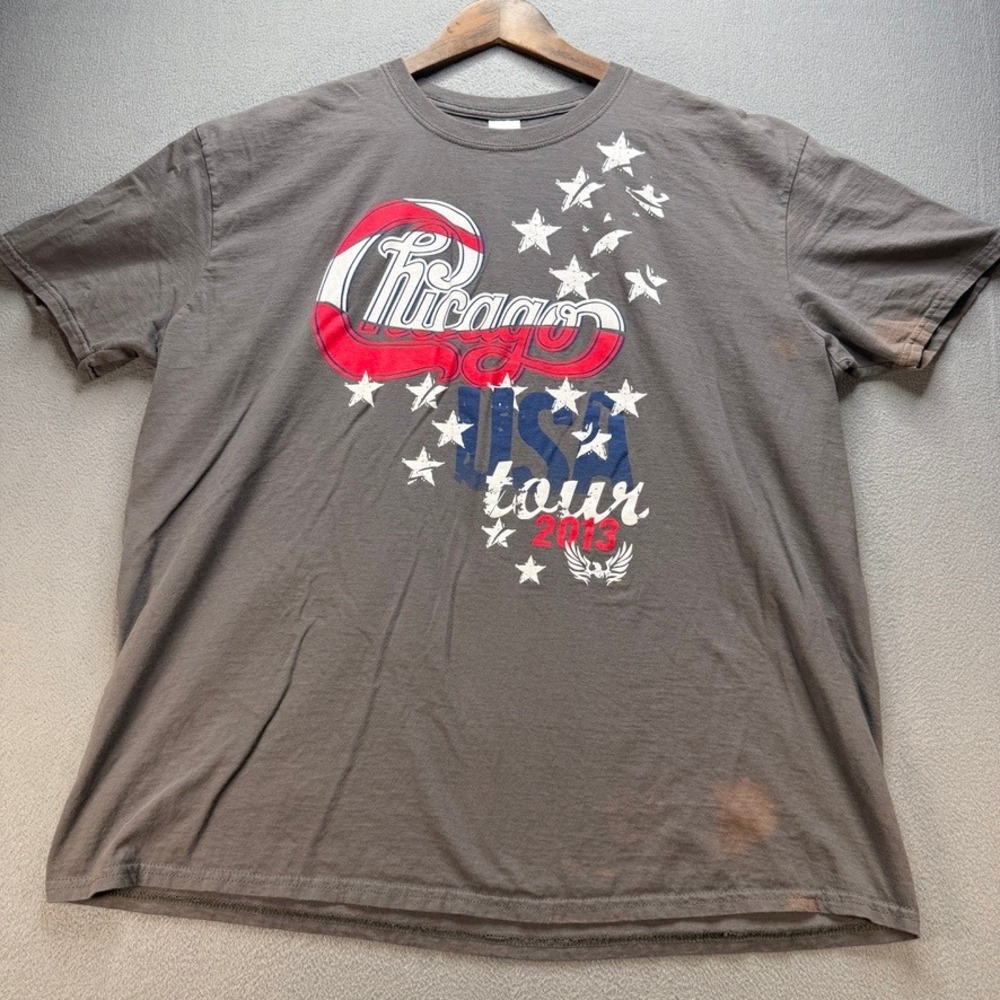Chicago USA Tour 2013 Graphic Concert T-Shirt Regular Fit 2XL Gray Cotton Stars